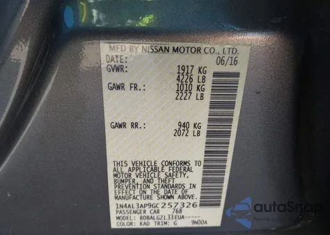 2016 Nissan Altima 2.5 S from USA, damaged, VIN 1N4AL3AP9GC257326